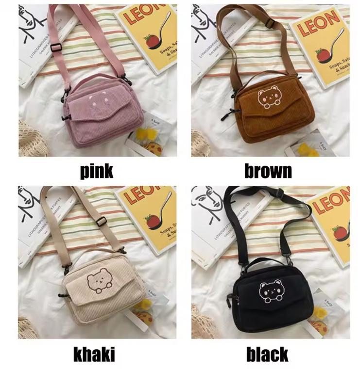 Fashion Satchel Corduroy Handbags Student Totes Messenger Bag Shoulder Bags