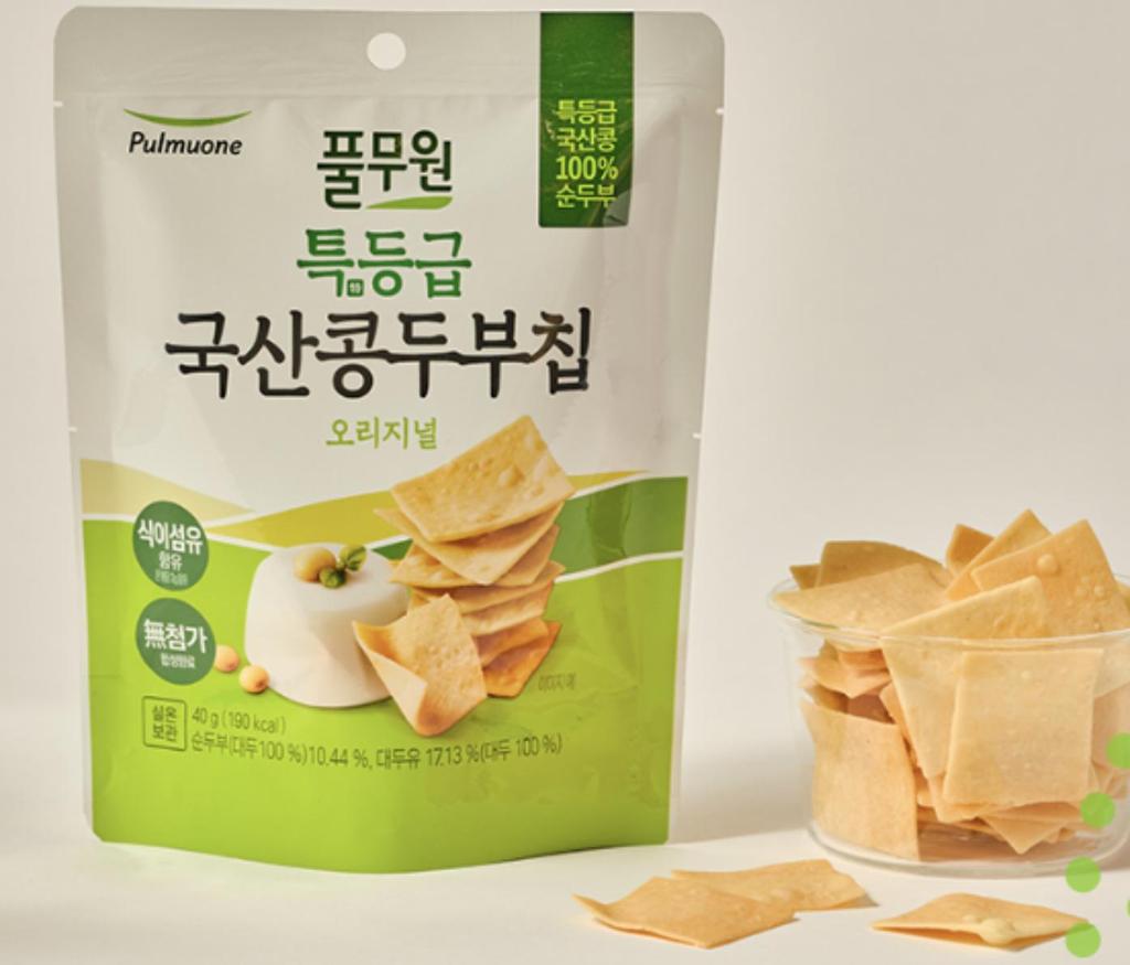 Pulmuone Premium Tofu Chip Original Crispy Savory Snack 40g X 5 Pack
