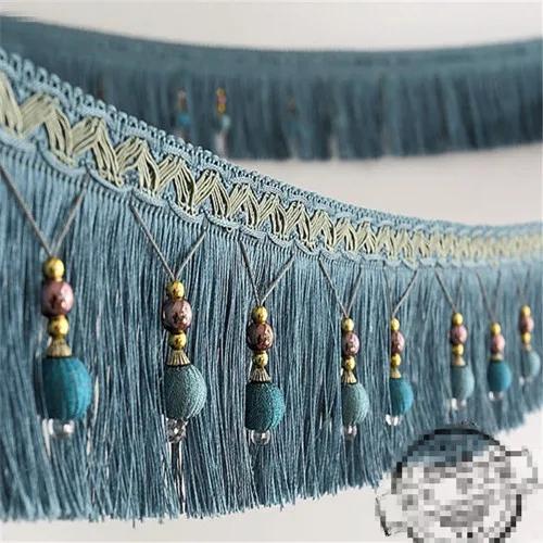 12meters Braided Beads Hanging Ball Tassel Fringe Trimming Applique Fabric Trimming Ribbon Band Curtain Table Wedding Decorated