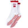 Pilates Socks for Women with Mid-calf Embroidery, Big Red Cherry and Black Fungus Trim, Lace, Rolled Edge and Slip Yoga Socks