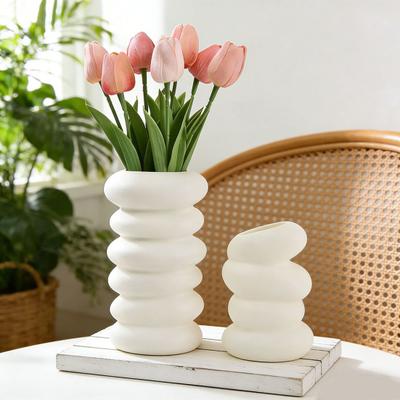 White Faux Ceramic Vase Minimalist Modern Small Flower Vase for Pampas Grass Decorative Vase for Home Office Table Decor Wedding Centerpiece