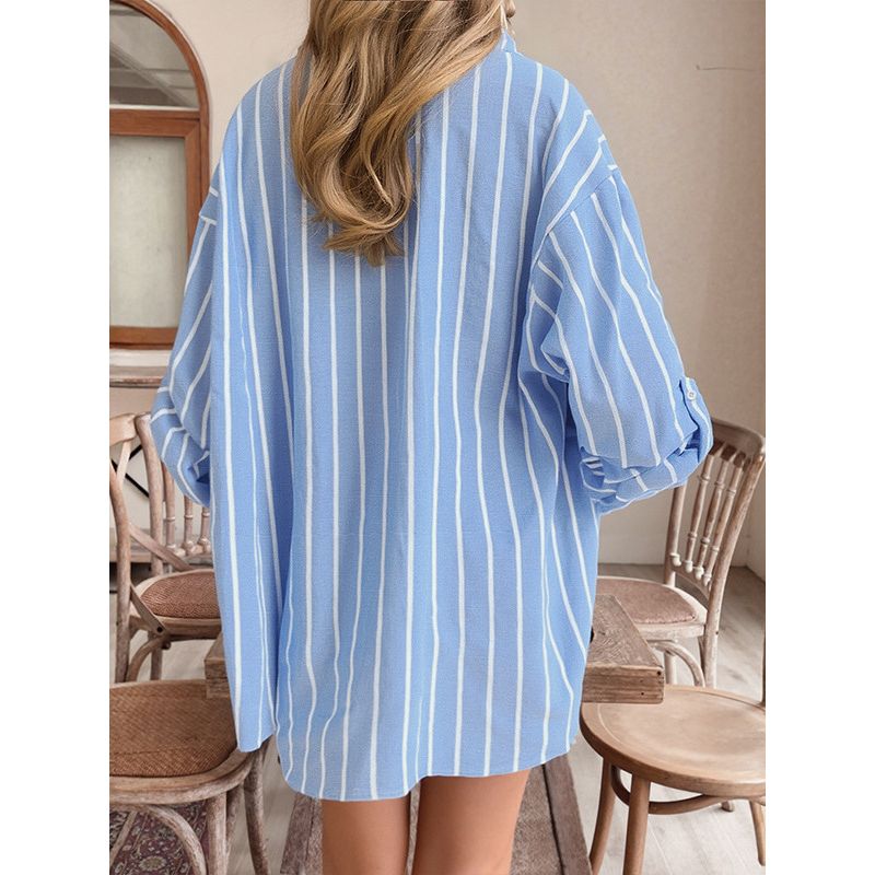 European and American Long Stripe Shirts Women 2025 New Loose Idle Style Fashion Long sleeve Cardigan Top Shirt