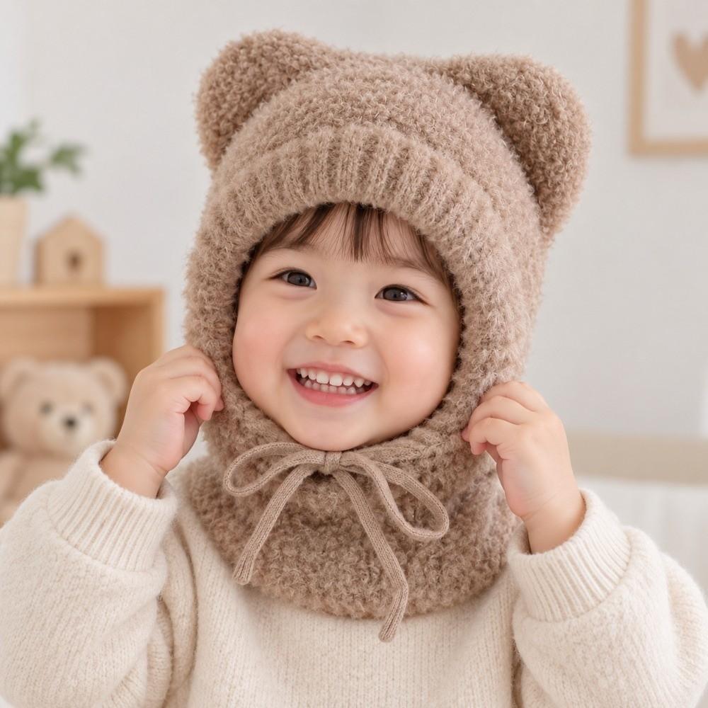 Thickened Hooded Scarf Hat Fluffy Neck Warmer Hat Dog Ear Cap Kids Winter Beanie Toddlers