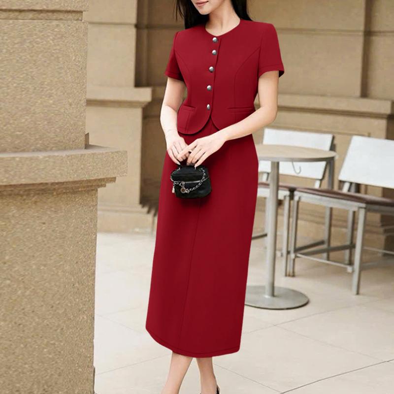 

ZANZEA Women Short Sleeve Blouse and Skirts Summer Two Piece Sets 5XL вина червоного кольору