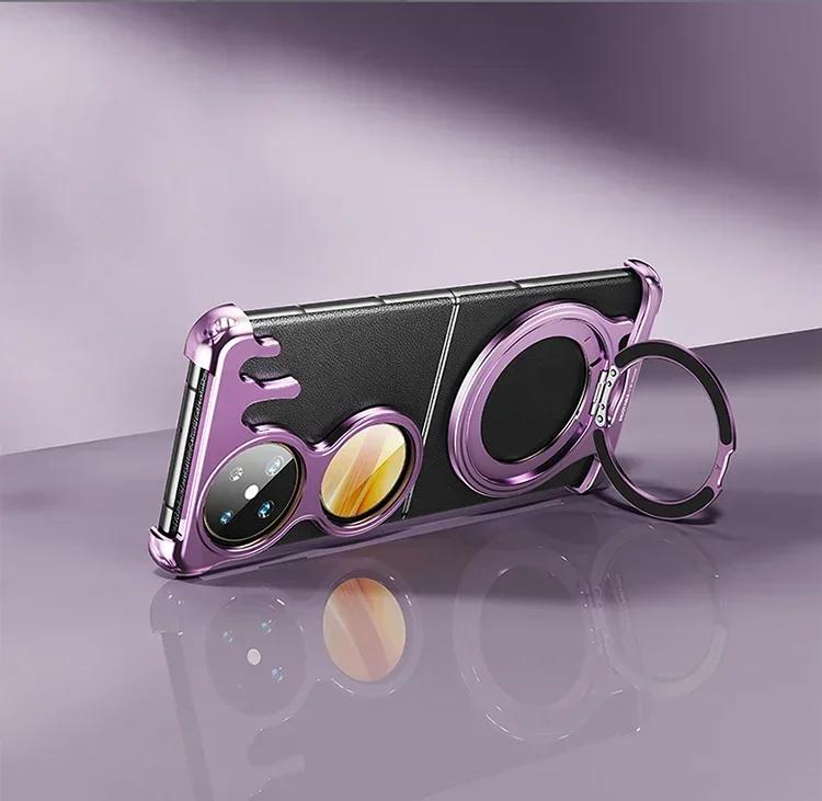 

Eary Metal Frameless Case for Huawei Pocket 2 Phone Case with 360°Rotatable Stand Bumper Protective Magsafe Wireless charge For Huawei Pocket 2 фиолетовый