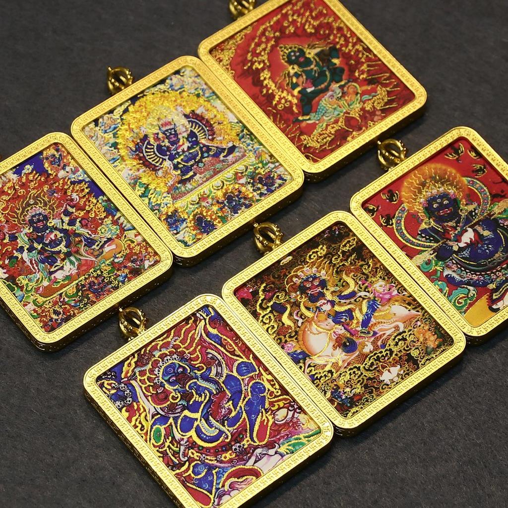 Pandantiv Thangka Mahakala Tibetan Jambhala Alb: Pictat manual, Aurit, Artă Exquisită Budism Tibetan