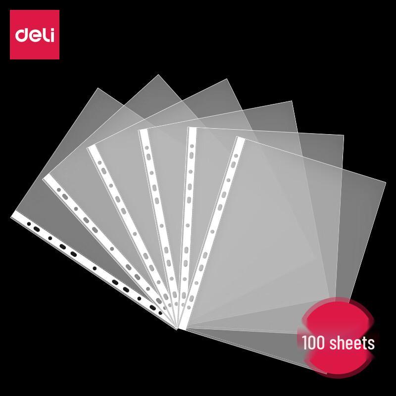 Deli A4 11-Hole Transparent Document Sleeves (100 Pack)
