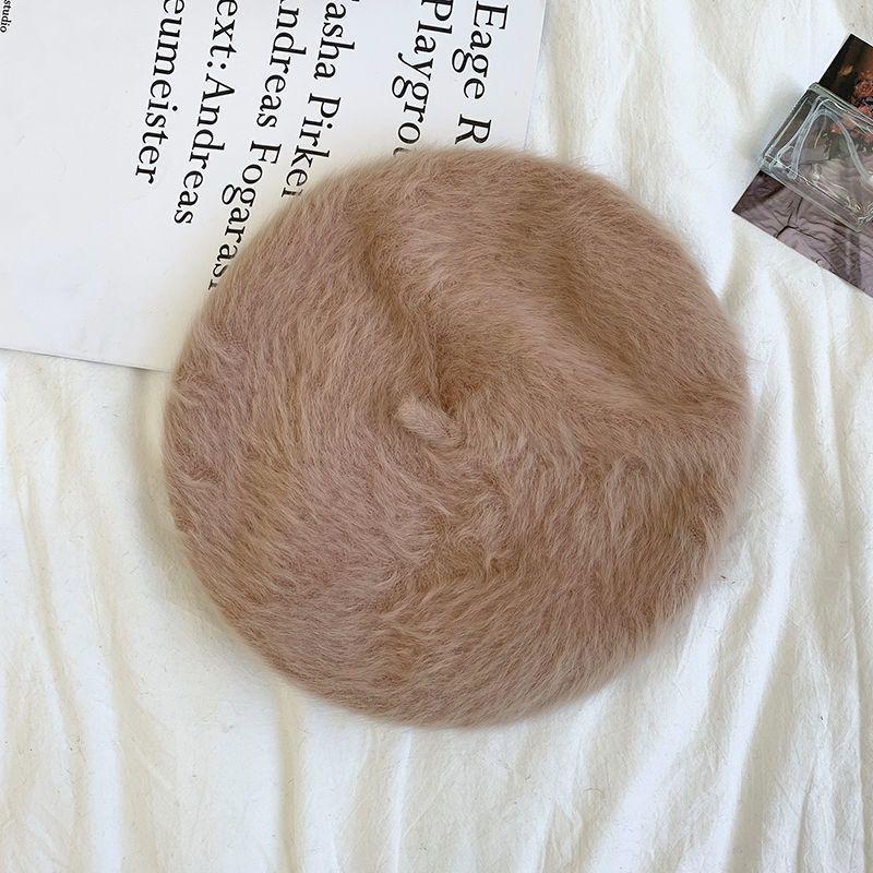Women’s Hat Sweet and Cute Bowknot Rabbit Fur Plush Beret - Warm Painter Hat for Autumn and Winter