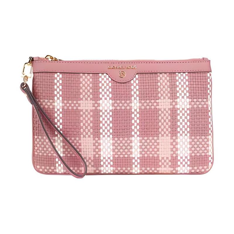 MICHAEL KORS Jet Set Charm Metal Logo Color Blocking Cowhide Clutch Large Women s Pink золотой