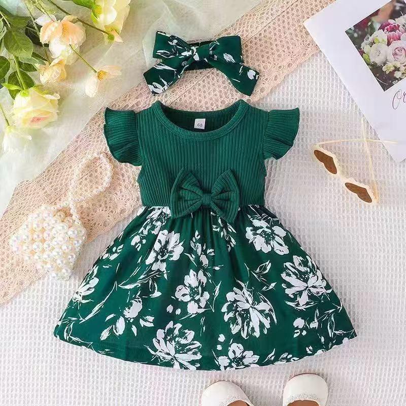 Dolce Vestito con Fiocco e Maniche a Palloncino per Bambina - Stile Europeo & Americano, Outfit da Principessa Estiva per Età 0-2