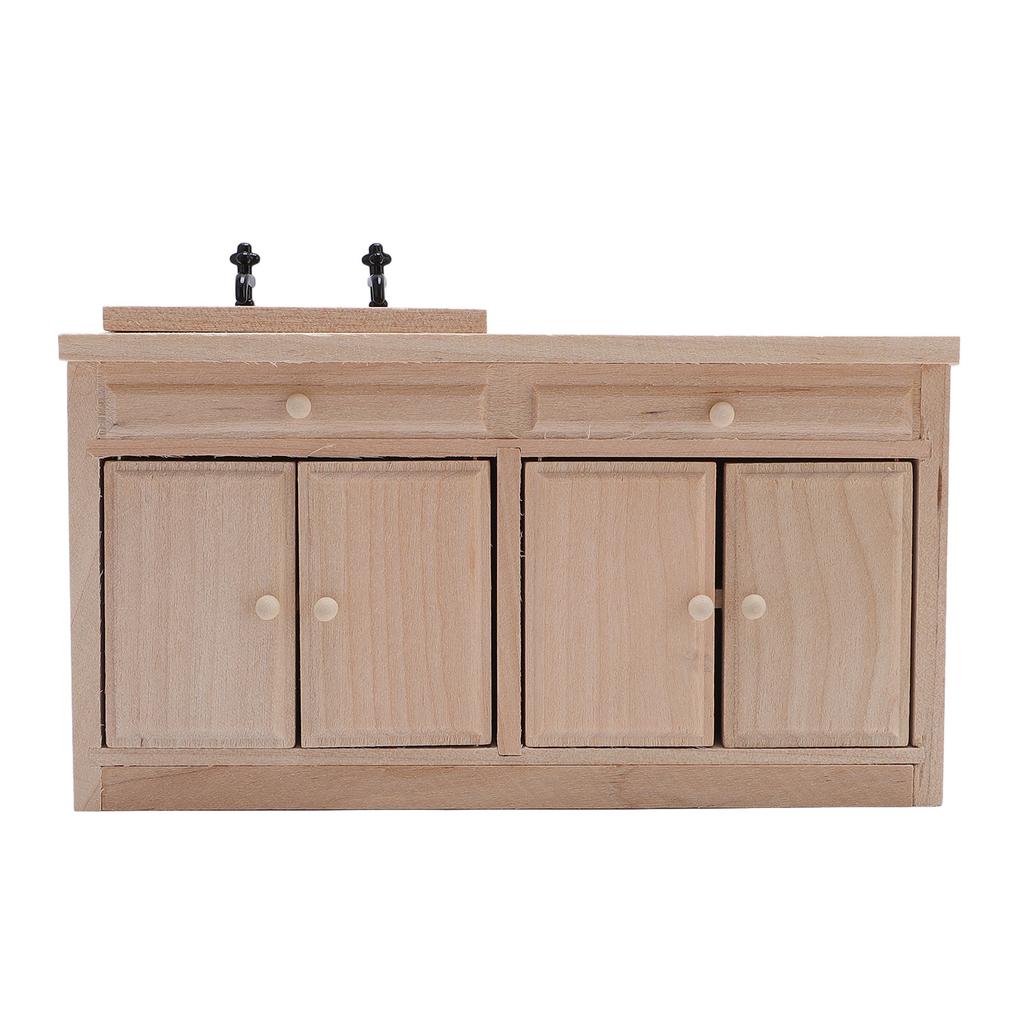 1/12 Scale Basin Sink Miniature Washbasin Cabinet Wood Simulation Furniture Sink for Doll House Acce