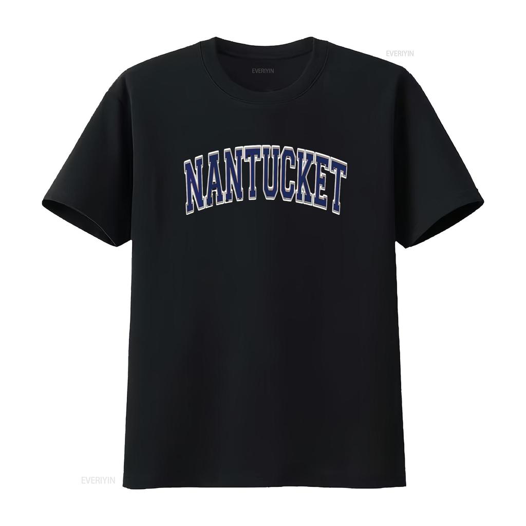 Mens Nantucket Arched Dark Blue Text T Shirt vintage Washed Breathable graphic Slightly Soft Top For Everyday Wear Casual