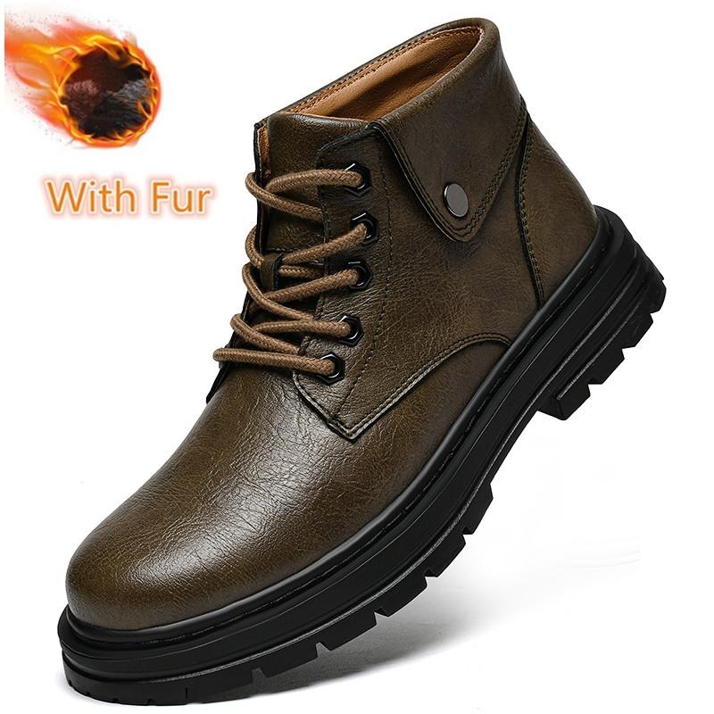 Fashion Fashion Men's Casual Genuine Leather Chelsea Boots Design High Top Shoes Men Winter Plush Snow Boots Classic Comfy Ankle Boots