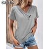 Women's Fashion Casual Solid Color Print Short Sleeve V Neck Blouses & Shirts