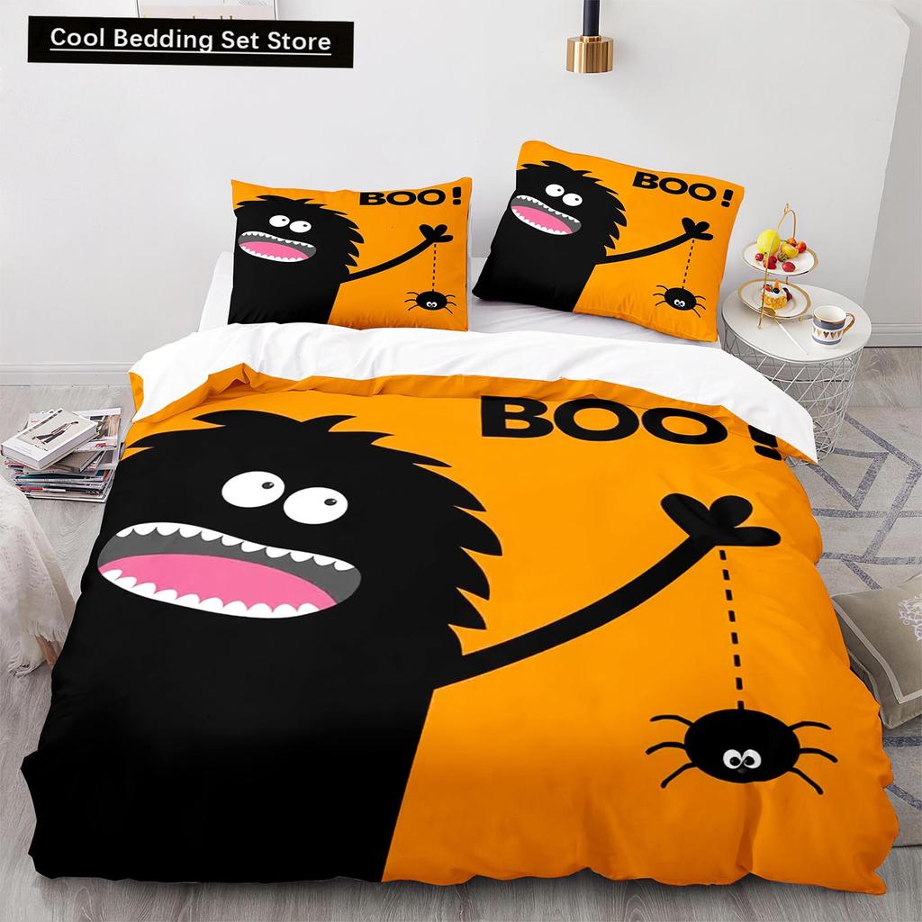 Halloween Boo King Queen Duvet Cover Cartoon Eyes Bedding Set for Kids Teens Adults Little Monster Ghost Polyester Quilt Cover