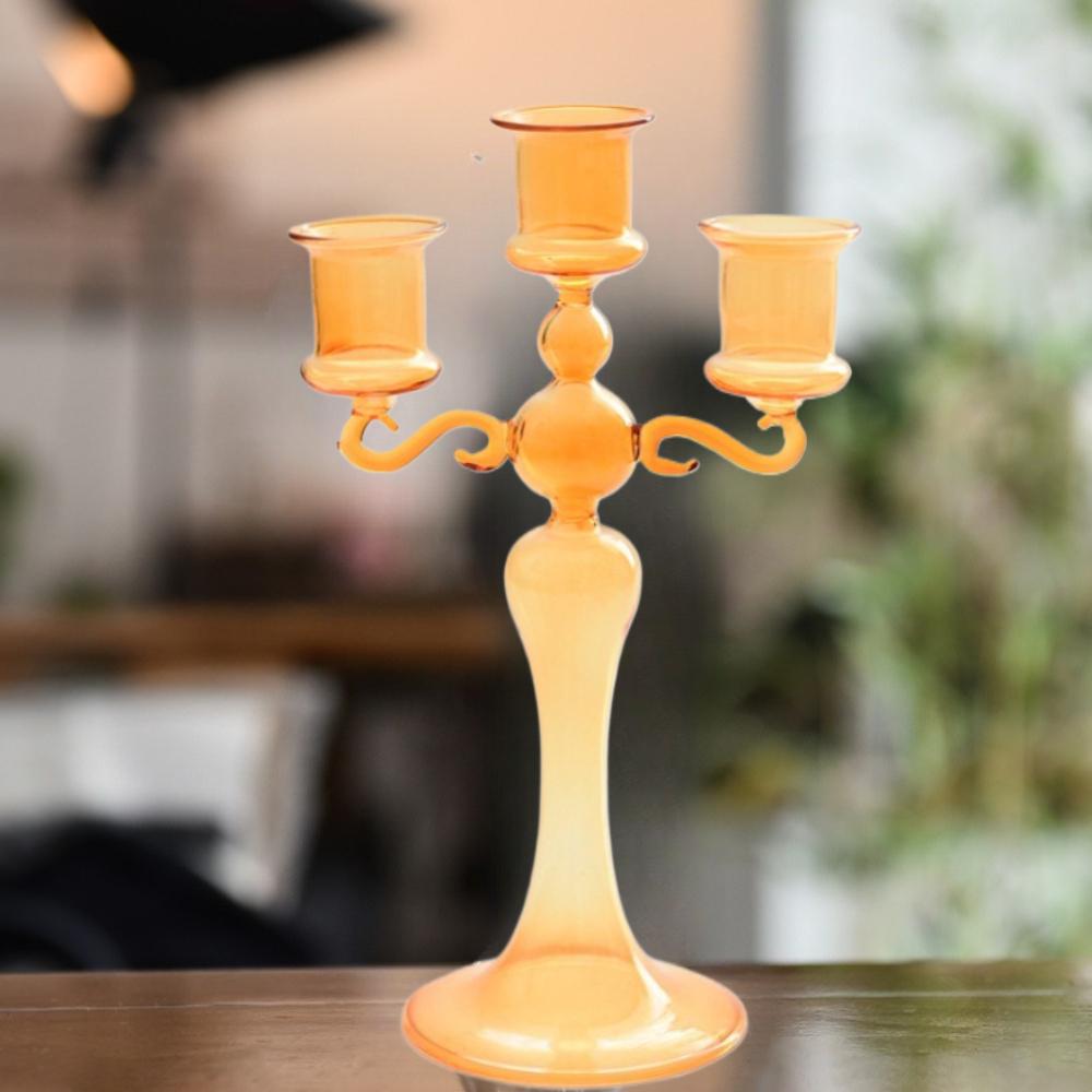 Creative 3 Heads Retro Glass Candlestick Romantic Candlelight Dinner Colorful Candle Stand  Home Decor Wedding Party Decoration