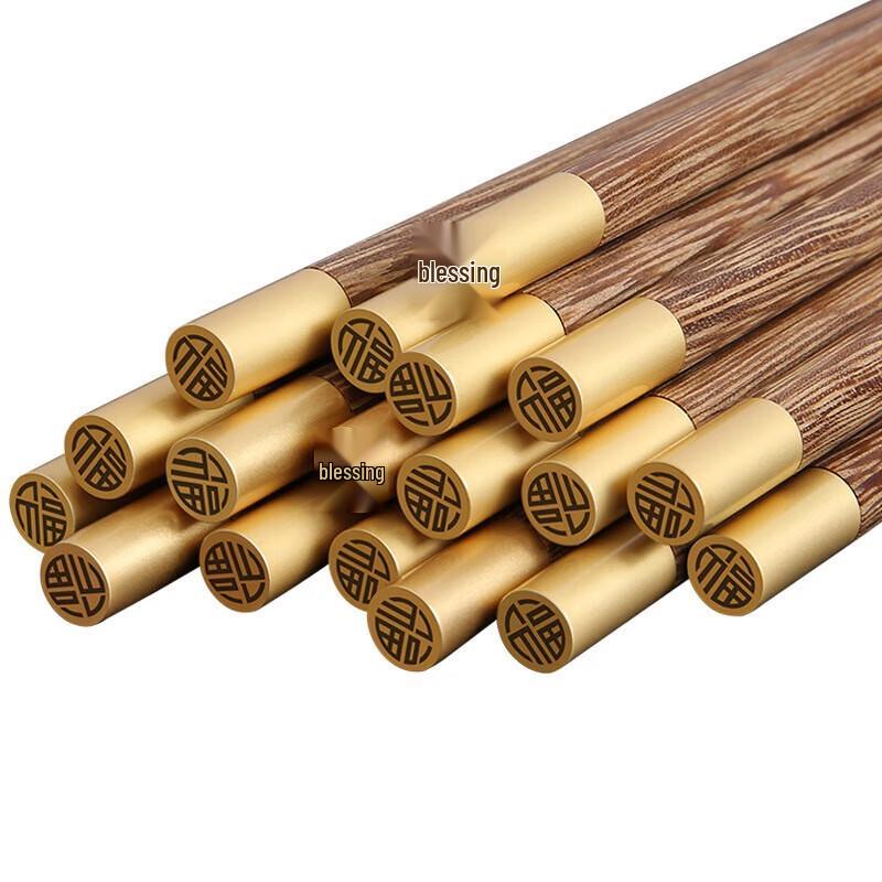Shangheng High-End Round Fortune Wooden Metal Chopsticks with Silicone Tips