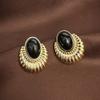Geometry Oval Stud Earrings Golden Metal Black Acrylic Bead Vintage Earrings for Women Party Statement Jewelry Acessories Gift