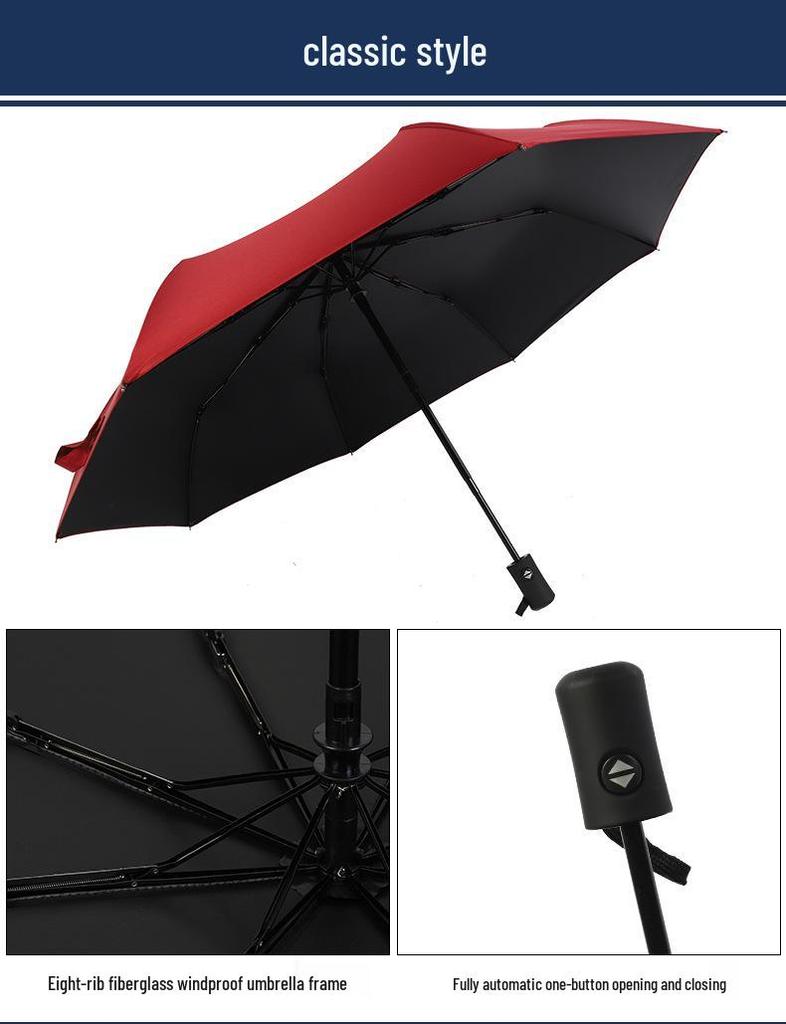 Dual-Use Automatic Umbrella for Men & Women: Sun & Rain Protection with black glue sunshade. Customizable with printed logo, fits two people.