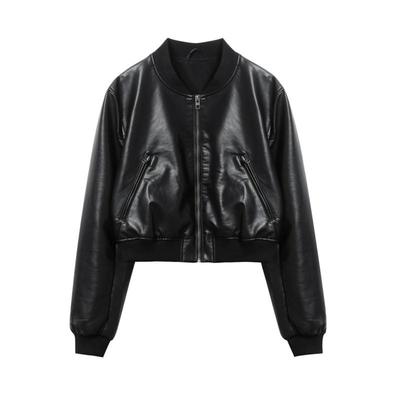 Damen Mantel 2024 Neue Vintage Lederimitat Bomberjacke Mantel Cool Style Top