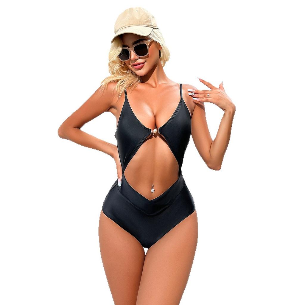Einfarbig Taille Ausgeschnitten Einteiler Enganliegend Sexy Bikini Badeanzug Mode Strandurlaub Elegante Kleidung