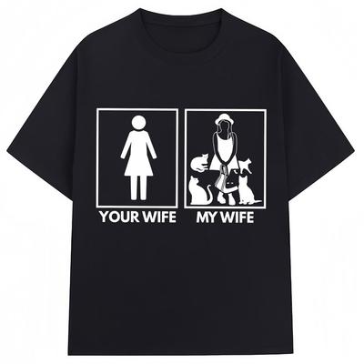 Lustige Dein Ehefrau Meine Ehefrau Katzenfrau Grafik T-Shirts Herren Damen Mode Kreativität Kurzarm Weiche reine Baumwolle Lässiges T-Shirt -...