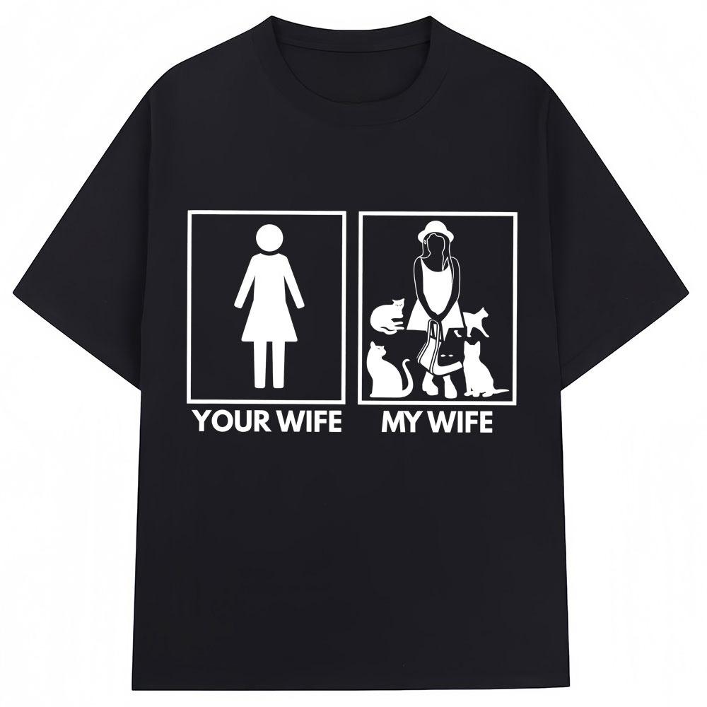 

Funny Your Wife My Wife Cat Lady Graphic T-shirts Men Women Fashion Creativity Short Sleeve Soft pure Cotton Casual T Shirt -... S разноцветный