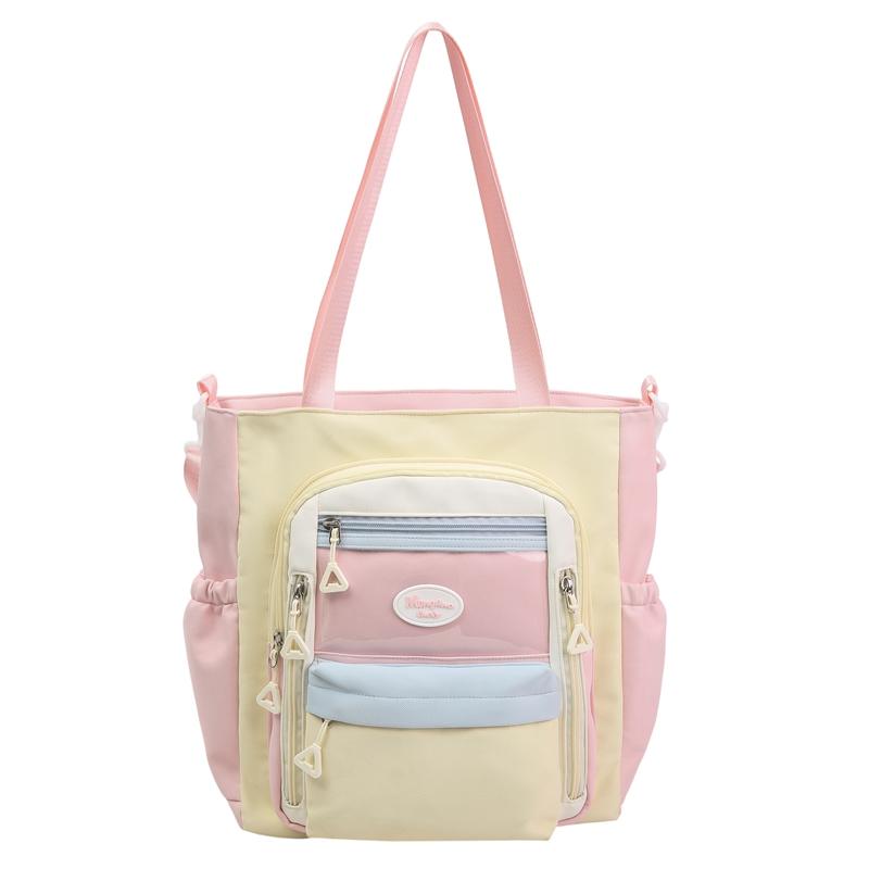 

Контрастная сумка кроссбоди Женская большая вместительная сумка через плечо Студенческая сумка для книг жёлтый/розовый