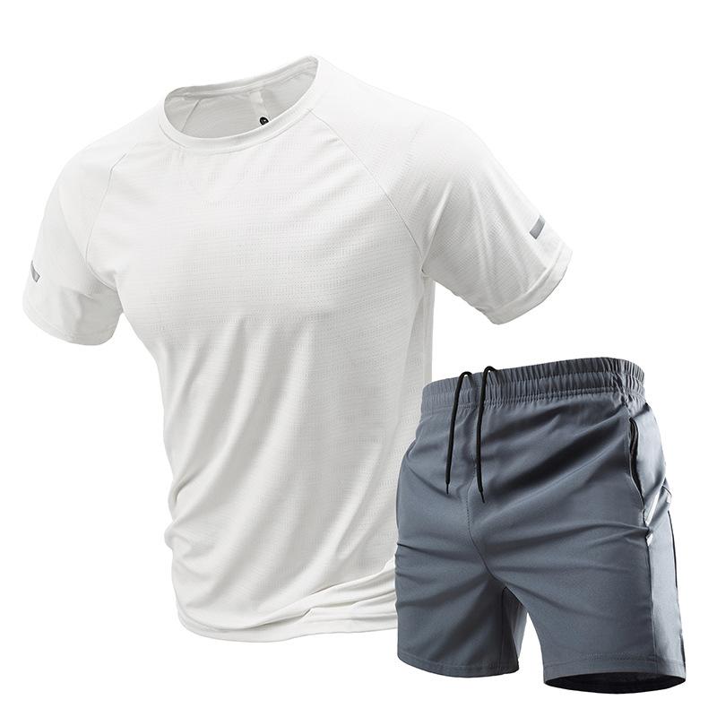 2-Piece Men's Summer Quick drying Sports Suit Breathable Short Sleeved T-shirt Tracksuit Male Sportwear