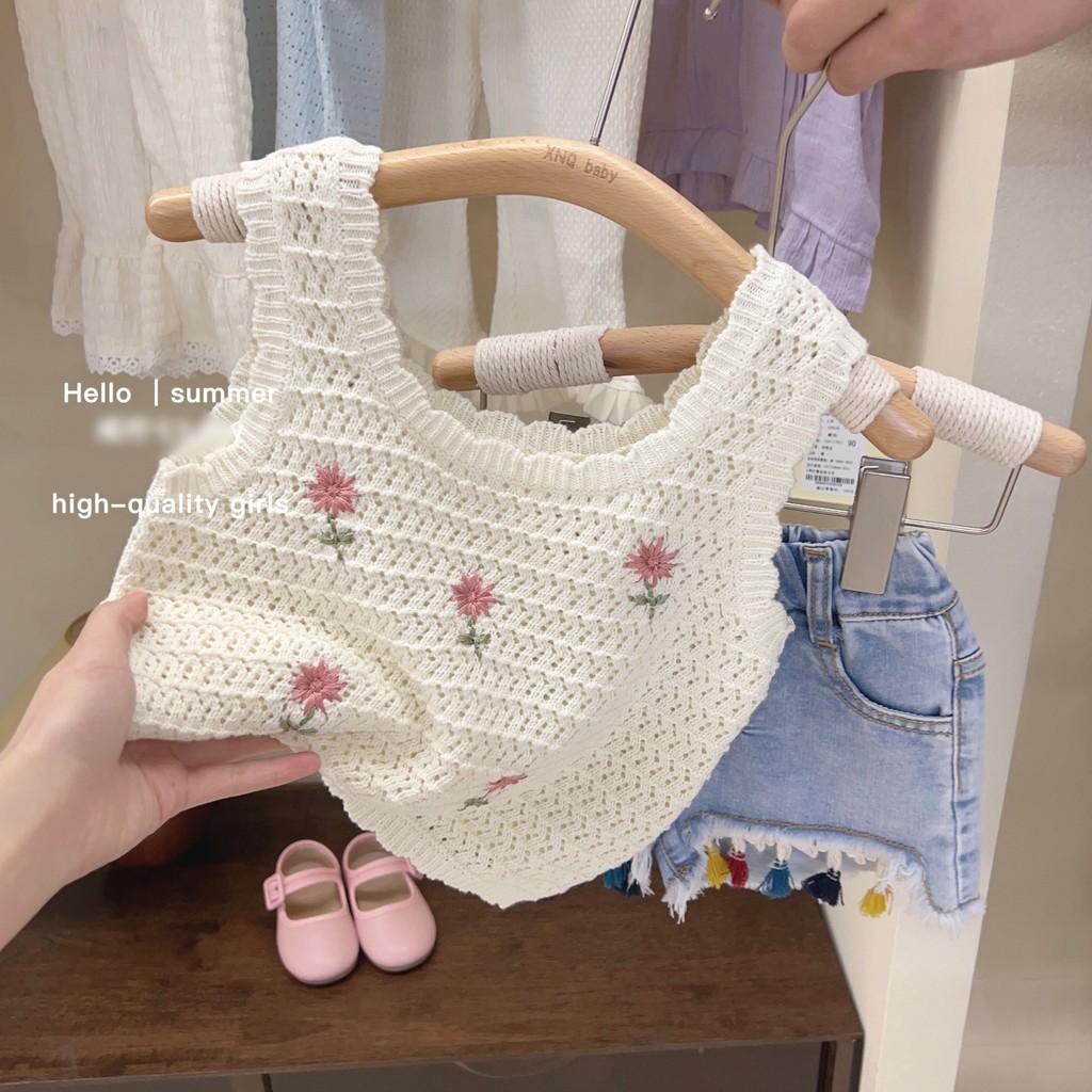 Stylish Summer Outfit For Girls Two Piece Set Includes Knit Vest And Denim Shorts