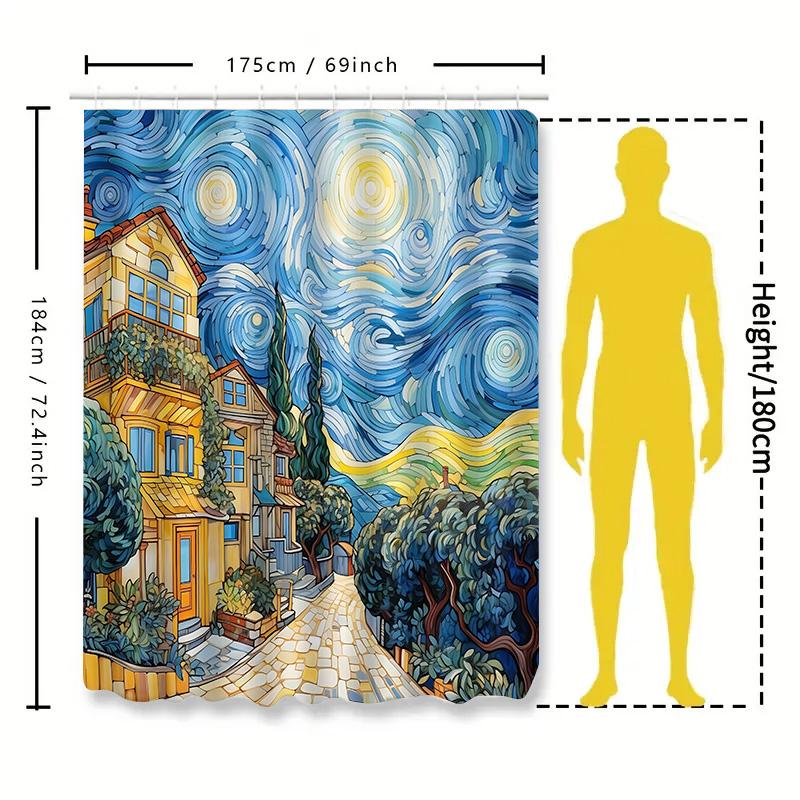 Van Gogh Inspired Starry Night Village Shower Curtain Transform Your Bathroom Into An Artistic Haven Waterproof  Durable