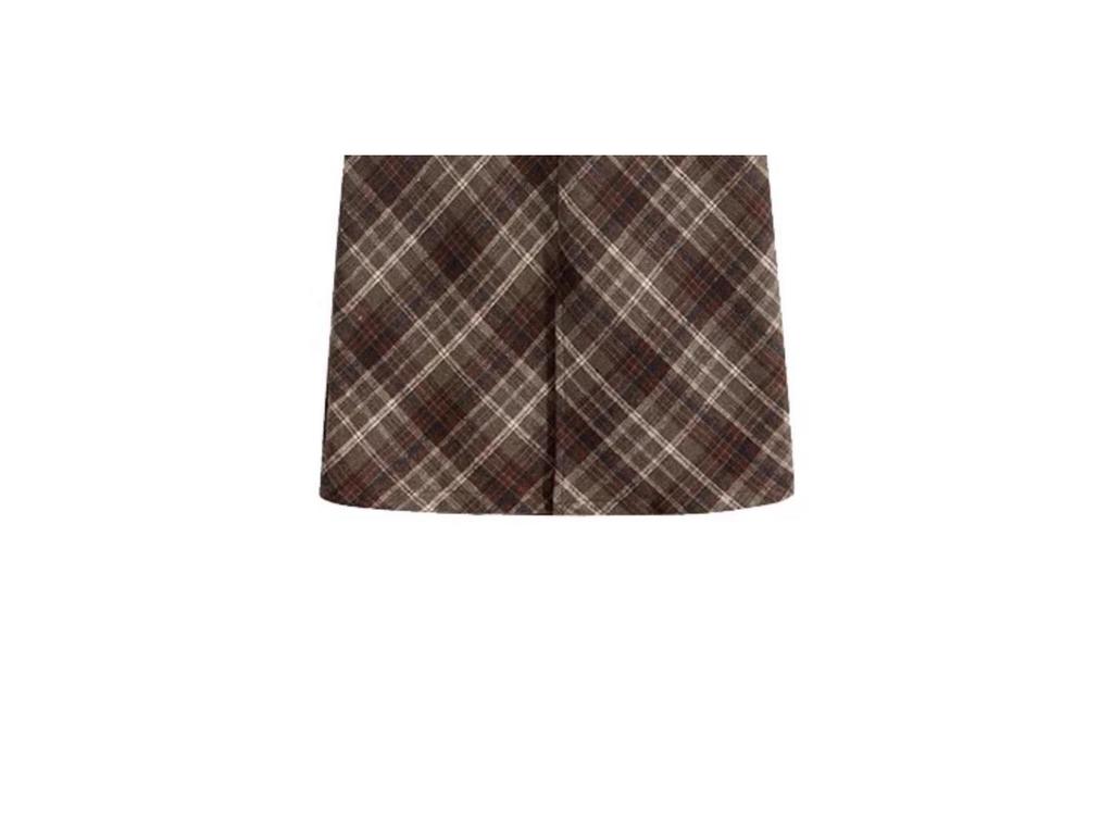 Melanoid Retro Plaid High-Waist Wool Skirt - Women's Trendy Slimming Comfort for Spring/Autumn 2026