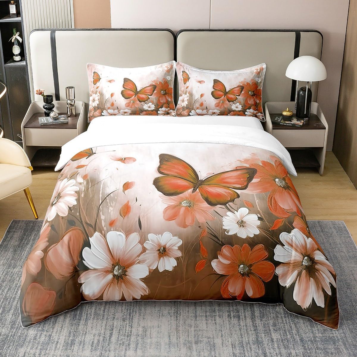 

Vintage Floral Duvet Cover Queen King Size Butterfly Flowers Bedding Set Art Oil Painting Beautiful Animals Country Style 3 Pcs EU Single(135x200cm)