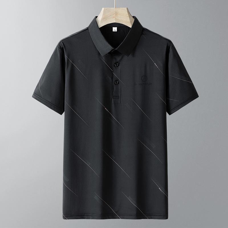 Middle Aged and Elderly Ice Silk Pearl Short Sleeved Polo Shirt Men's Lapel Collar T-shirt