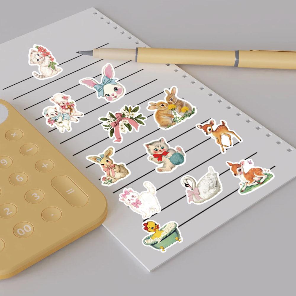 50PCS Vintage Animals Clipart Sticker Aesthetic Skateboards DIY Harajuku Laptop Luggage Waterproof Wall Room Bar Decor Stickers