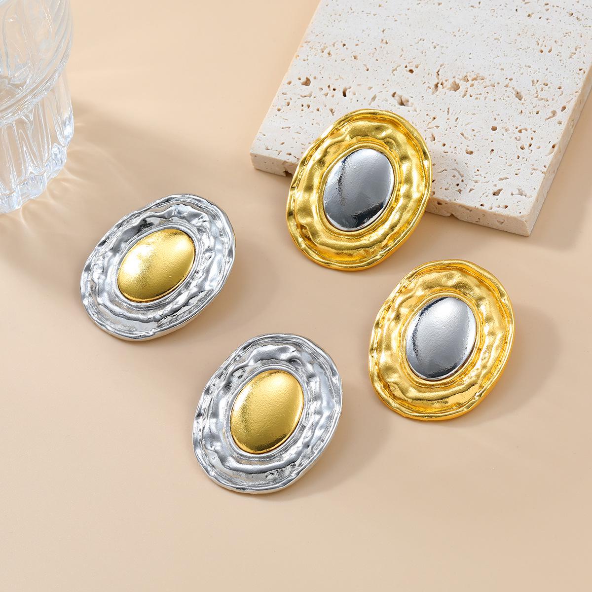

Trendy Retro Two-Tone Metal Earrings with Unique European & American Style