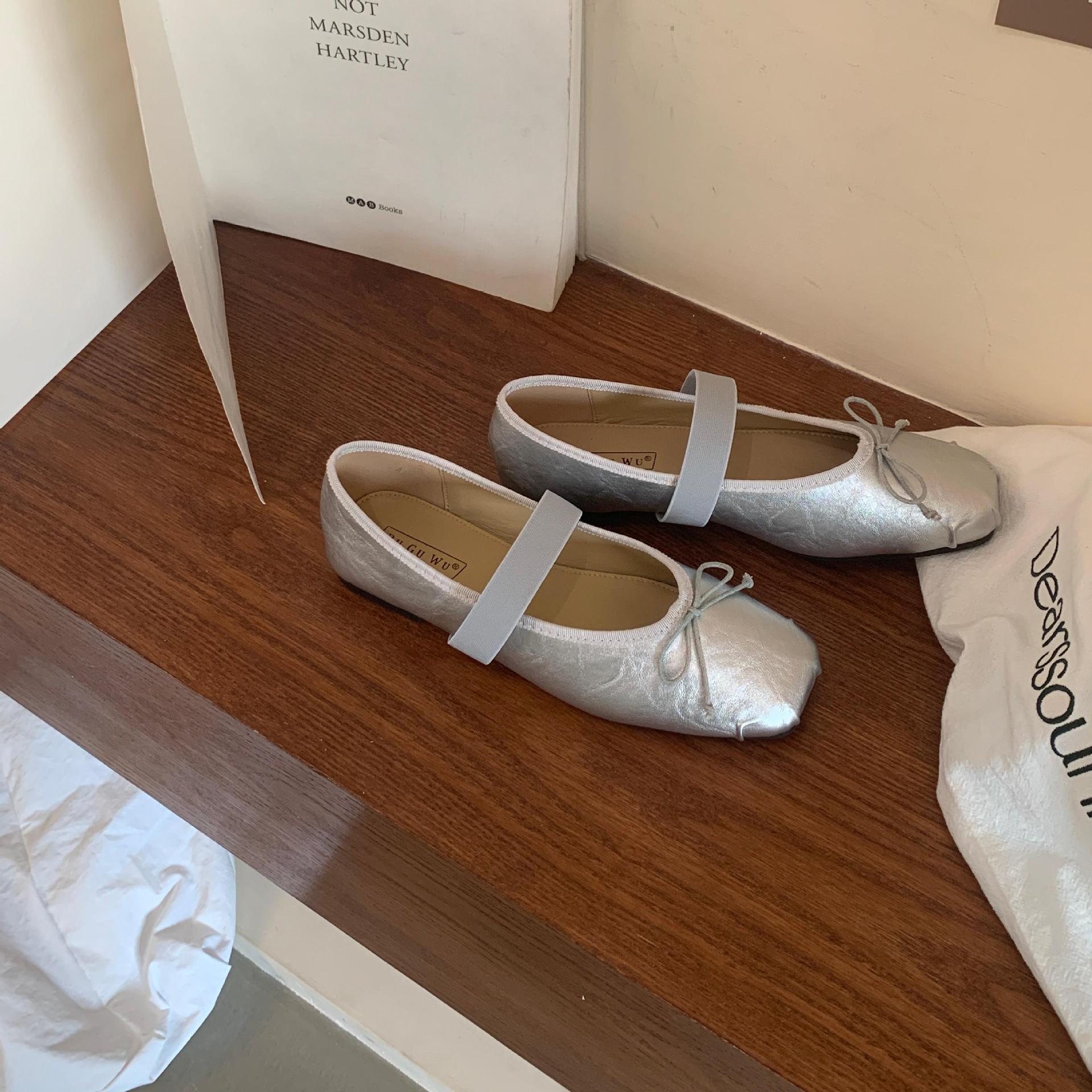 

Flat beige ballet single shoes fairy shoes 2025 new spring and summer retro word belt Mary Jane shoes 39