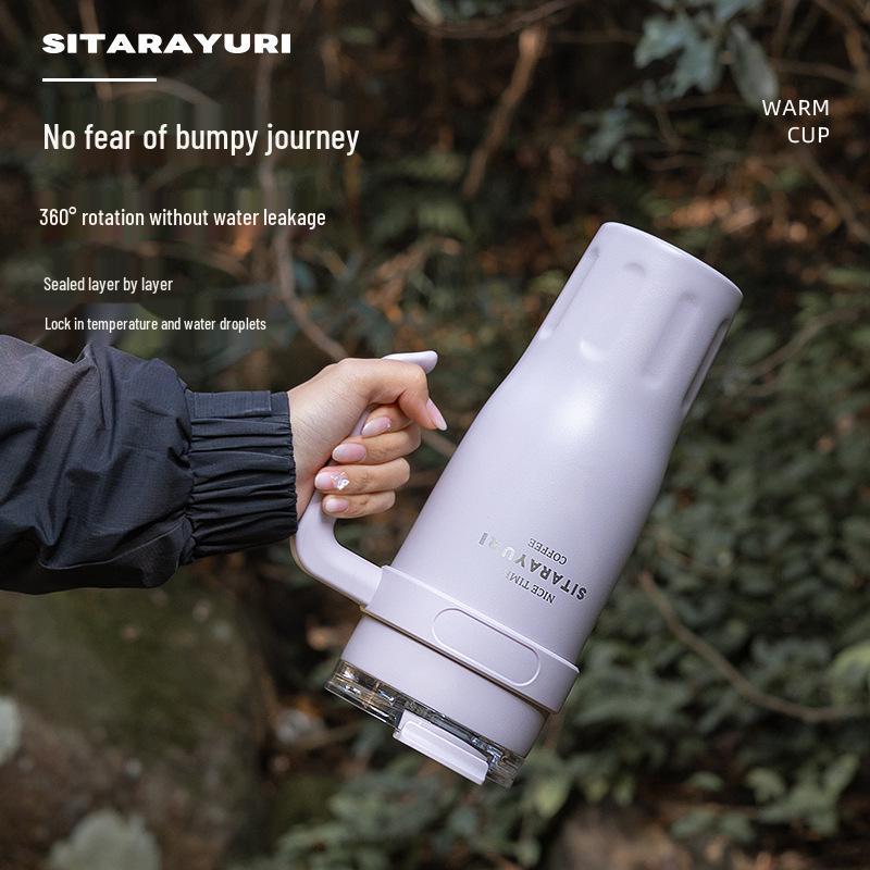 Multi-Purpose Portable Drinkware: Office & Outdoor Coffee/Water Cup with Straw and Handle.