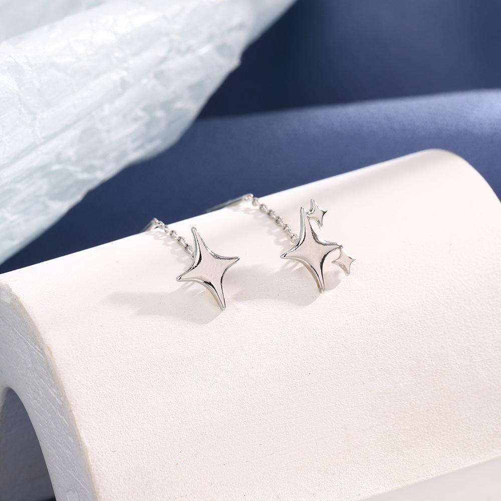 925 Silver Star Earring for Women Girl Simple Tassels Chain Fashion Office Jewelry Gift