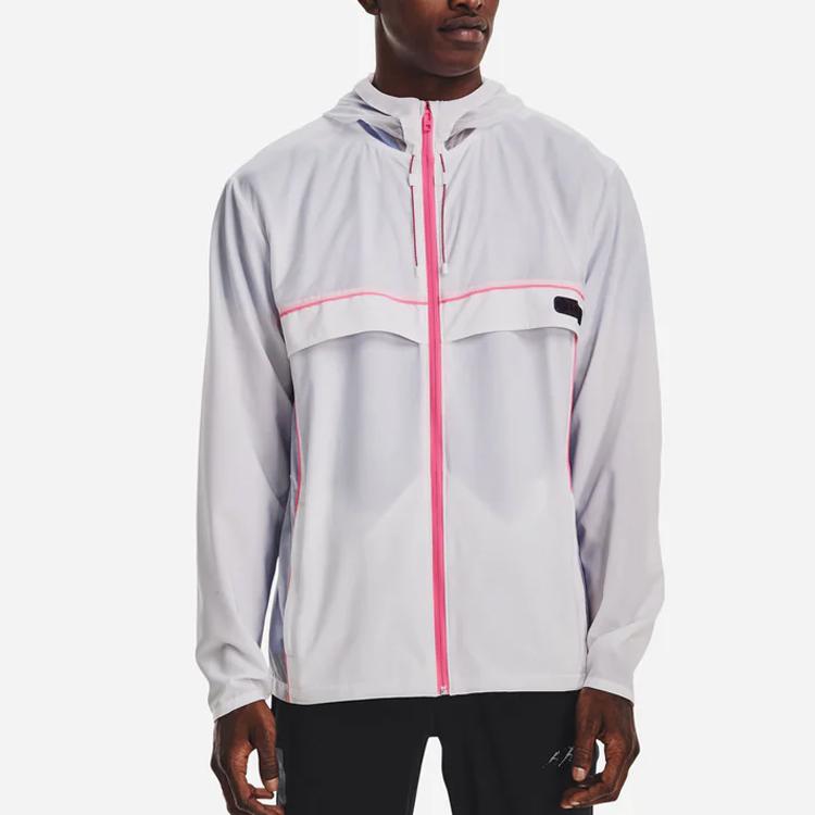 Under Armour Run Anywhere Striped Hooded Breathable Jacket Men Jacket White 1374229-100