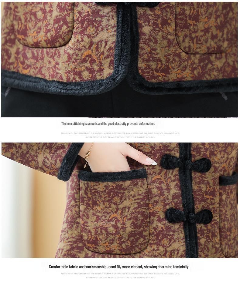 Plus Size Winter Velvet Warm Cotton Jacket for Middle-Aged and Elderly Women