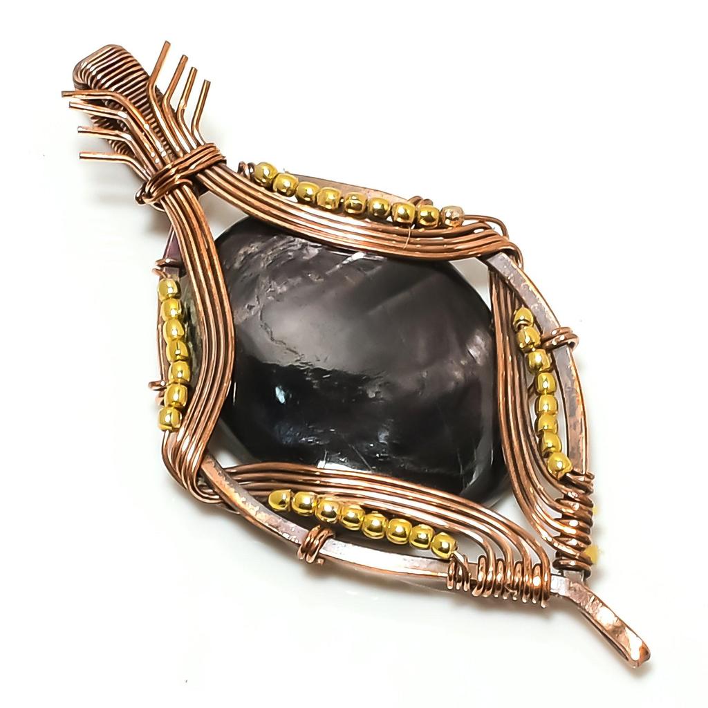 Hypersthene 999 Copper Wire Wrapped Pendant, Handmade Gemstone Jewelry Pendant Gift For Birthday