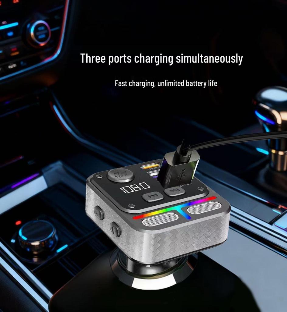 Multi-Function FM Car Charger & MP3 Player with Fast Charging & U Disk Compatibility