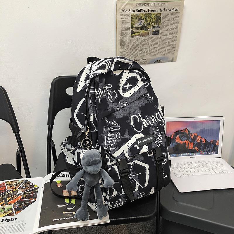 Schoolbag trendy brand backpack men ins trendy cool large capacity graffiti backpack men casual college student schoolbag male junior high school 