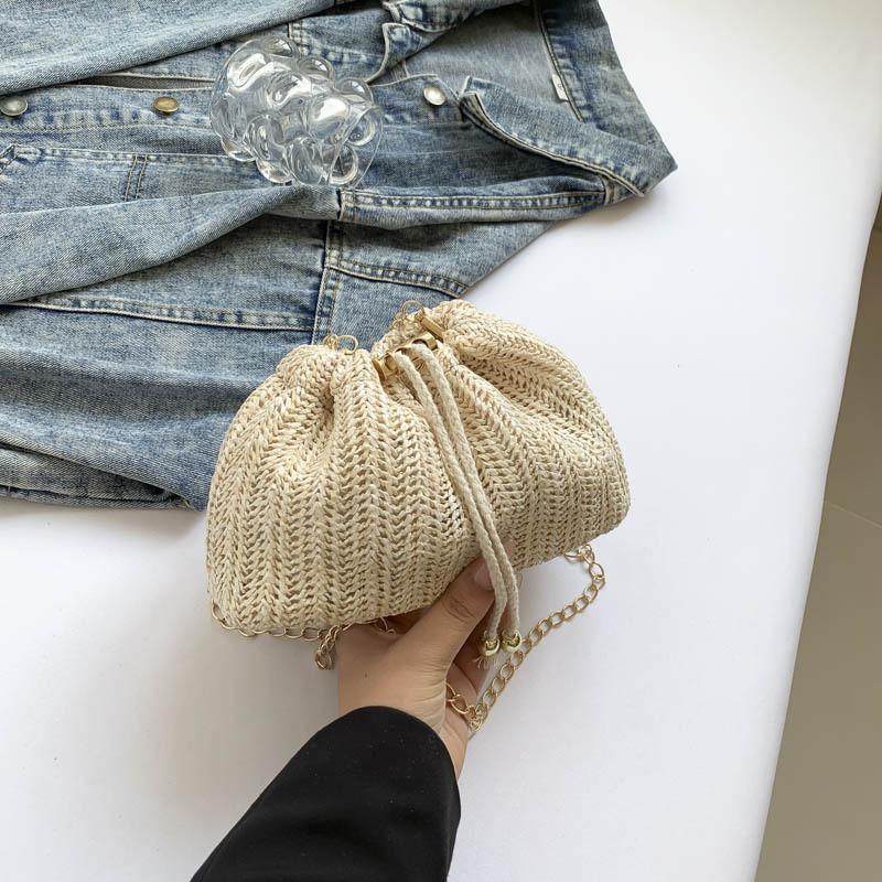 Stylish Fashionable Woven Bucket Bag For Women Summer Chic Crossbody OffWhite