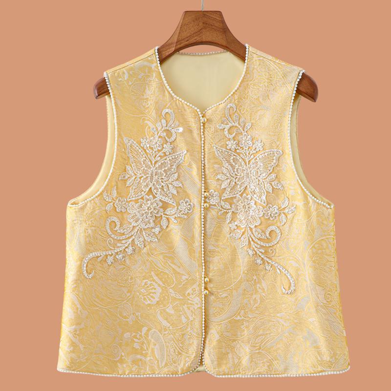 

Spring & Autumn High-End Women s National Style Vest with Shoulder Pads for Middle-Aged and Elderly M (for 90-125 jin) жёлтый