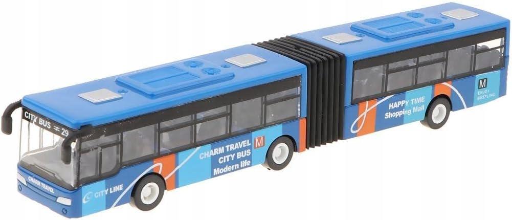 Blue Metal Bus Car with Articulated Pull-Back Mechanism