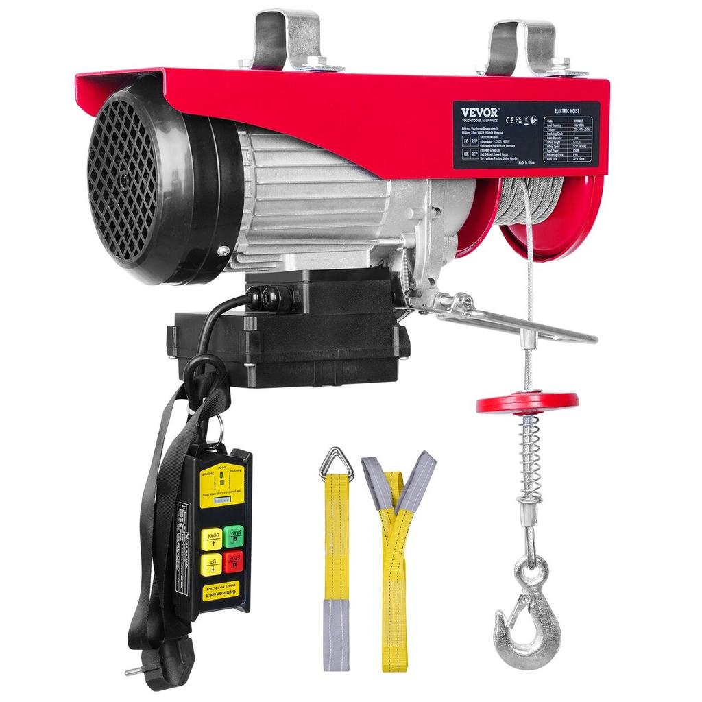 Electric Hoist, 880 Lbs Lifting Capacity, 850W 220V Electric Steel Wire Winch with Wireless Remote Control, 40ft Single Cable Lifting Height & Pure