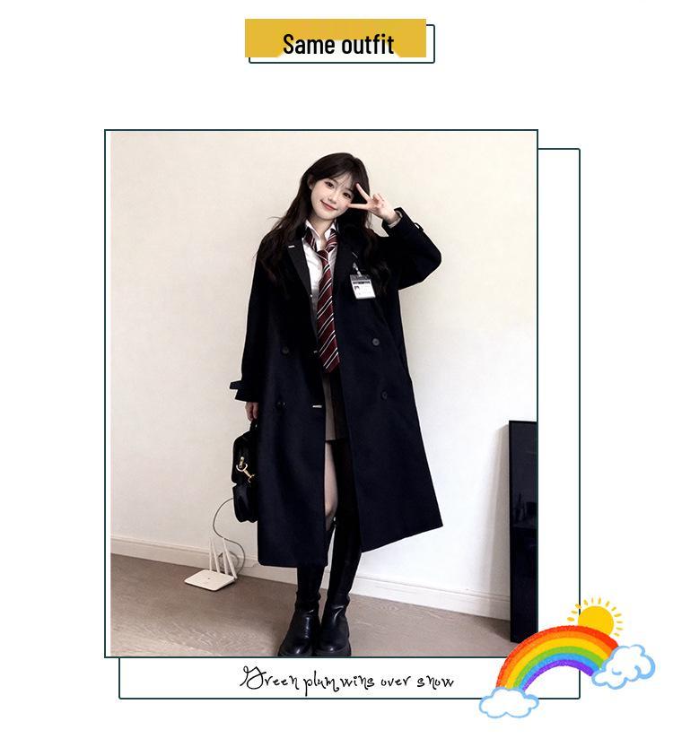 Women's Black College Style Trench Coat - Spring/Autumn 2025 Petite Mid-Length JK Uniform