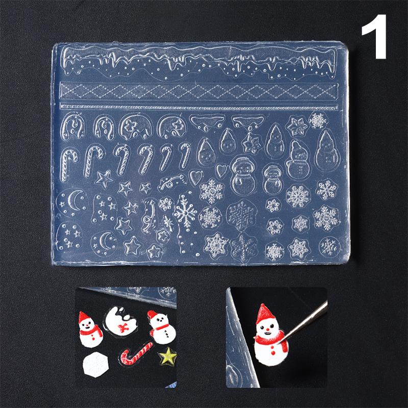 Christmas Nail Art Silicone Mould Cute Santa Claus Snowman Winter Snowflakes Christmas Tree Design Manicure Carving Accessory DI